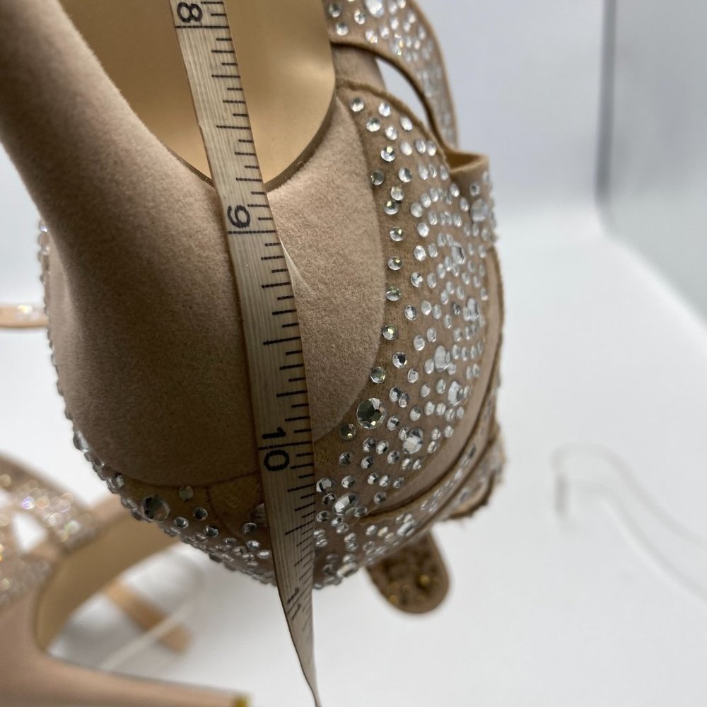 FSJ Nude Rhinestone Stiletto Heels Bridal Sandals - Picture 14 of 15